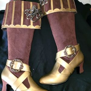 Brown velvet with gold accent Steampunk boots
